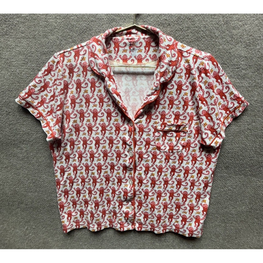 Roberta Roller Rabbit Red Monkey Print Polo Pajama Top Womens Size XL EUC